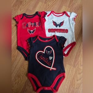 NHL Washington Capitals Baby One Piece 0-3 Months NWT 3pc Hockey 100% Cotton